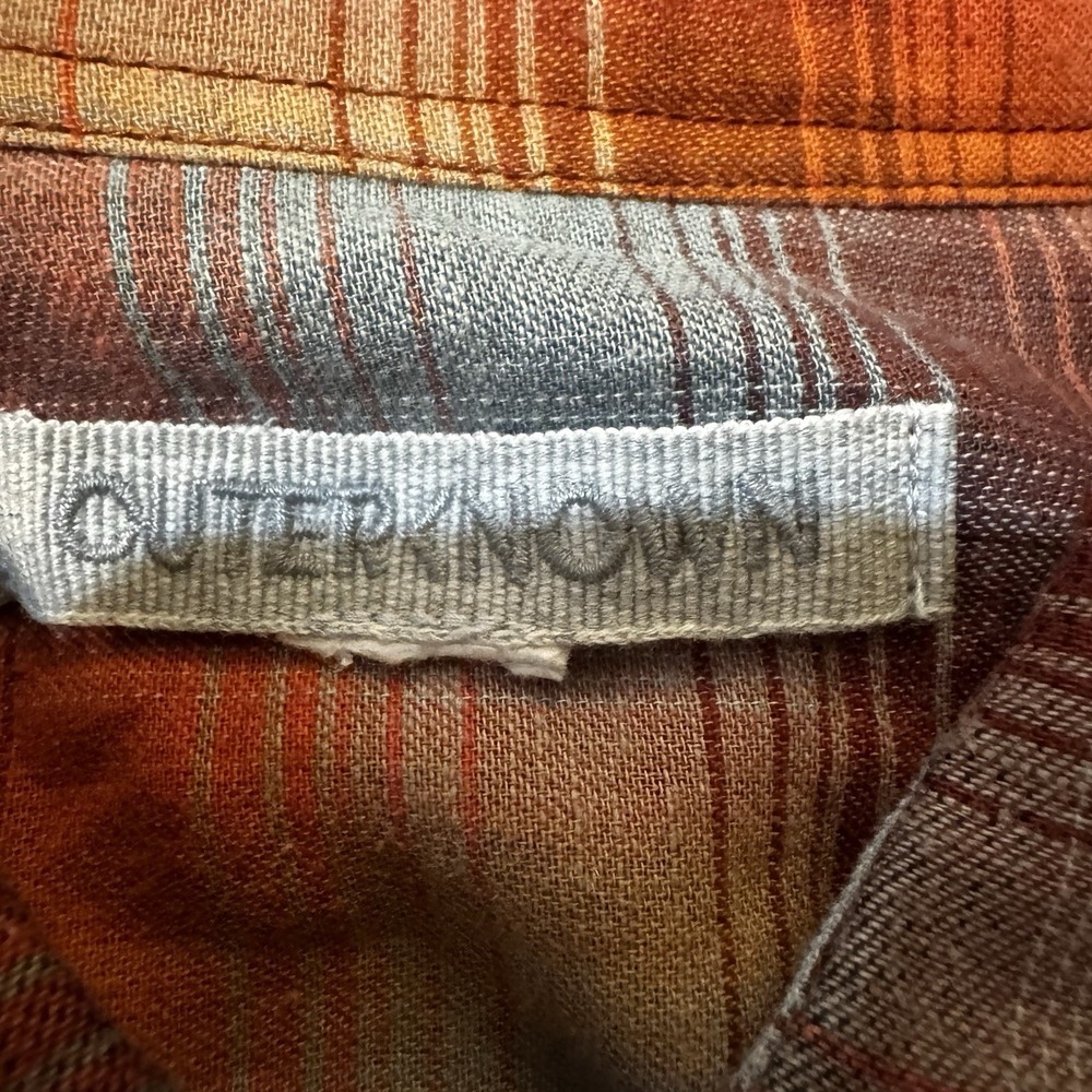 Outerknown Shirt Mens Medium Rust Orange Blue Gray Plaid Casual Surf Linen - Picture 5 of 7